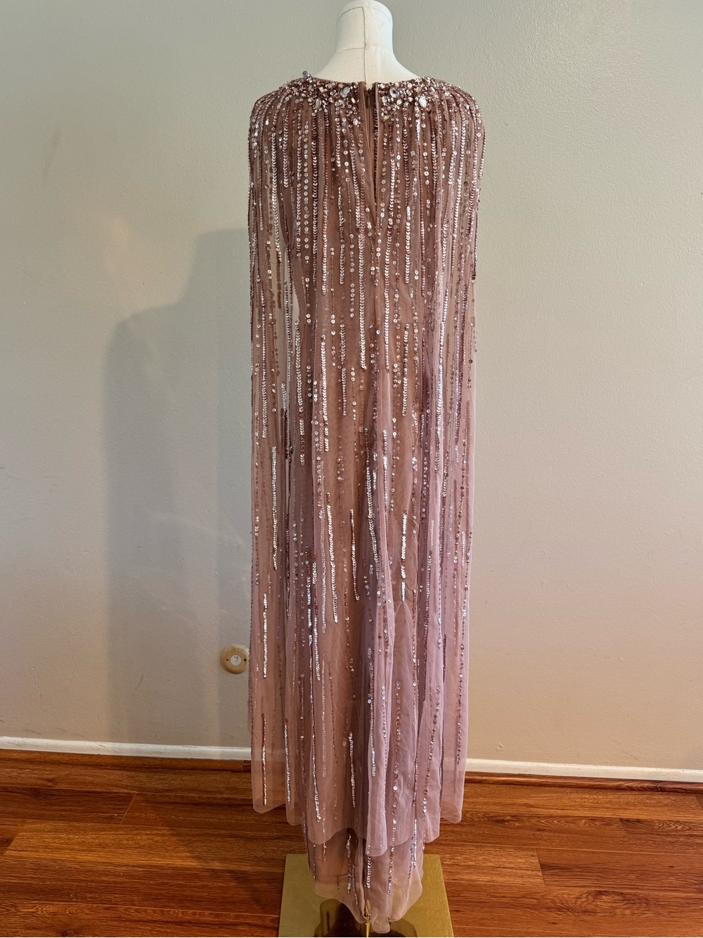 Adrianna Papell Beaded V-Neck Evening Cape Gown - Picture 3 of 14